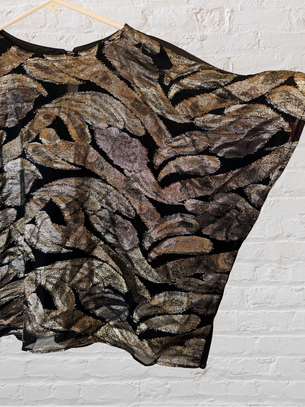 Pearlette Plus Vintage 80s Metallic Leaf Top Black Gold Plus 1X Made in USA - Picture 3 of 7
